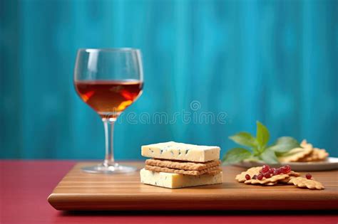 Aged Cheese Spread on a Cracker with Red Wine Backdrop Stock Image ...