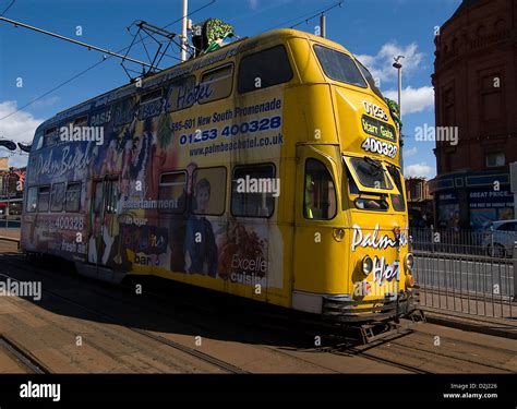 Blackpool balloon tram at the north pier palm Beach hotel Livery Stock Photo - Alamy