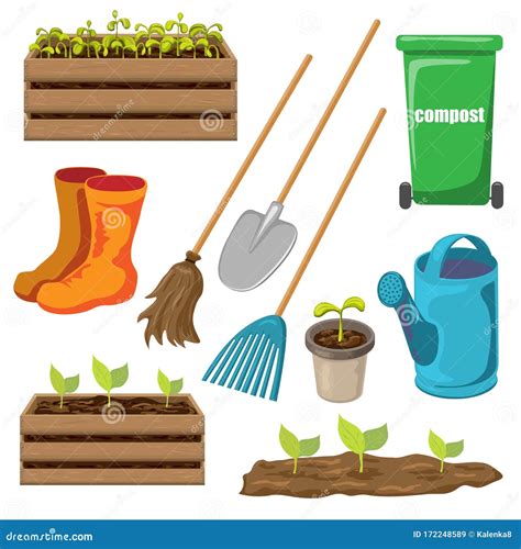 Vector Garden Tools Set Isolated on White Background. Gardening Icon ...