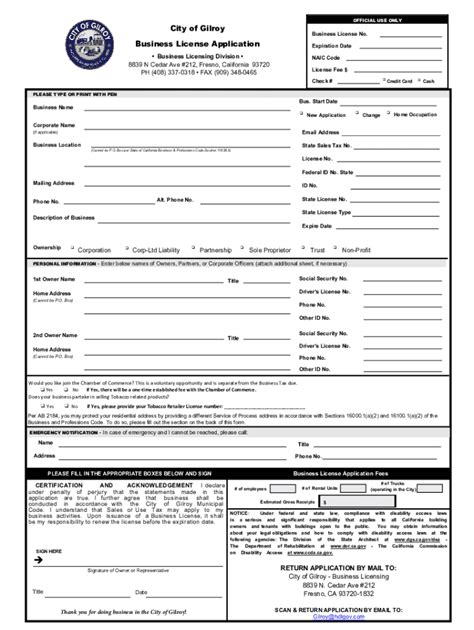 2020-2024 Form CA Business License Application - City of Gilroy Fill ...