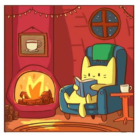 Animated Cat Beside Fireplace GIF | GIFDB.com