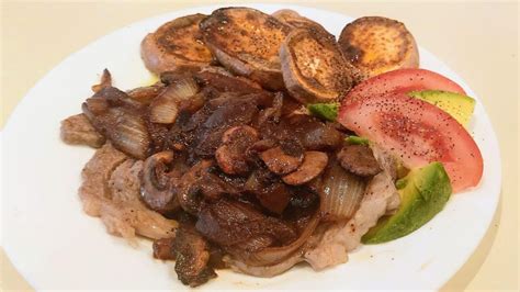 Minute Steak Dinner smothered with Onions and Mushrooms in Wine Sauce | Galilee Green