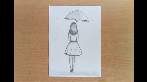 Sad Girl With Umbrella Drawing