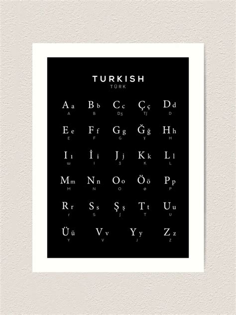 "Turkish Alphabet Chart, Turkey Language Chart, Black" Art Print by typelab | Redbubble