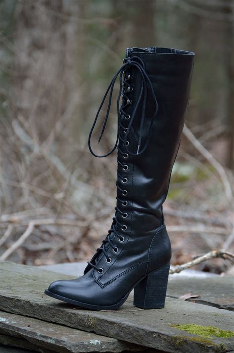 Black Leather Knee High Lace-up Boots US 7 UK 5 EU 37 – Phantomlovely ...