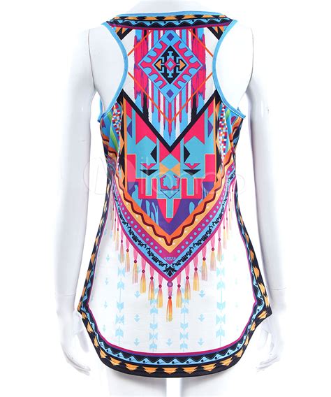 Tribal Style T-shirt Womens Fashion Sleeveless Printed Top - Milanoo.com