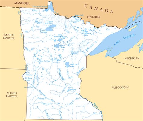 Large detailed rivers and lakes map of Minnesota state | Vidiani.com | Maps of all countries in ...