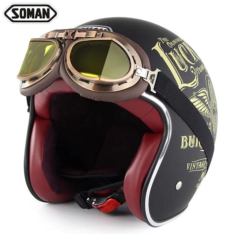 Motorcycle Helmet Harley Retro Helmet With Harley Goggles Open Face ...