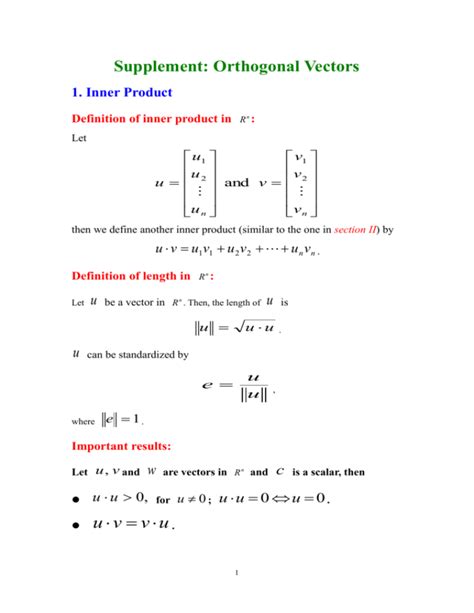 Supplement: Orthogonal Vectors