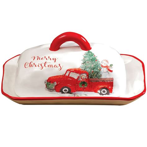 Winter Farm Merry Christmas Butter Dish - Festive Holiday Ceramic Serveware - Walmart.com ...