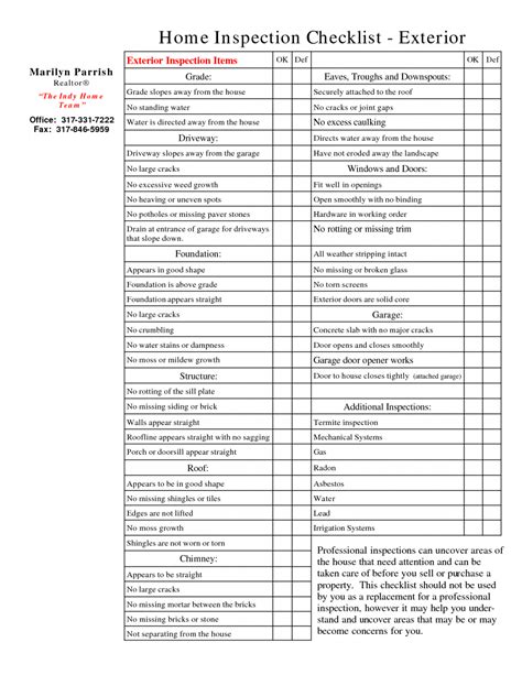 Home Inspection List Template Document Sample Handyman Repairs Home Inspector Checklist Template ...