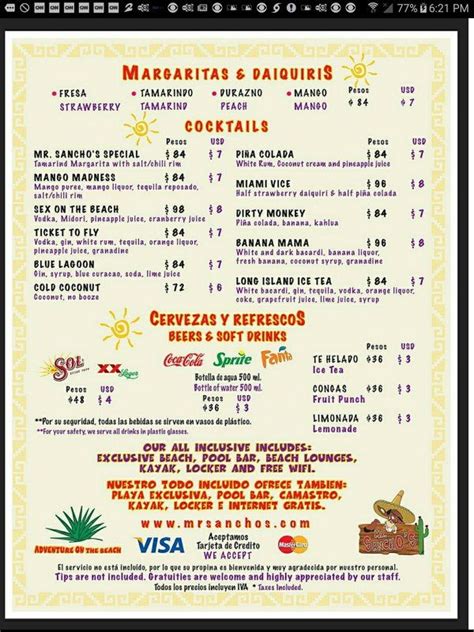 Cozumel, Mexico - Mr.Sanchos drink menu | Mr sanchos cozumel, Cozumel, Cozumel mexico