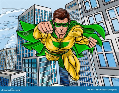 Flying Super Hero City stock vector. Illustration of cityscape - 91095134