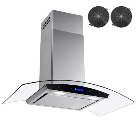 AKDY 36 in. Wall Mount Range Hood in Stainless Steel with Tempered ...