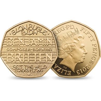 The 100th Anniversary of the Birth of Benjamin Britten 2013 UK 50p Gold Proof Coin Gold Price ...