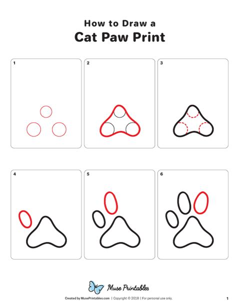 Learn how to draw a cat paw print step by step. Free printable download ...