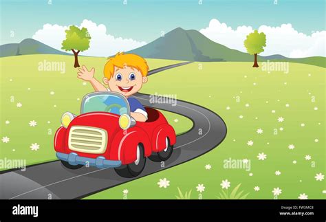 Cartoon boy driving red car Stock Vector Image & Art - Alamy