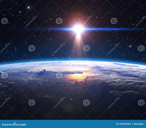 Earth and Sun. Sunrise, View of Earth from Space Stock Image - Image of ...