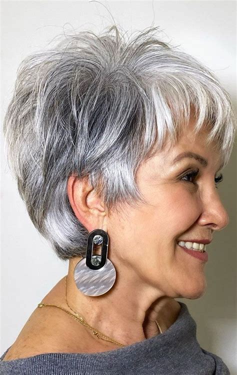 50 Different Haircuts for Women : Silver Colour Pixie Haircut + Fringe ...