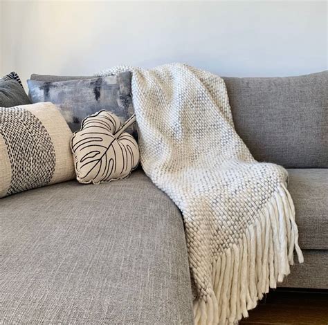 Ivory chunky knit throw blanket for bed, chair, couch or sofa. Boho Coastal. Warm winter throw ...