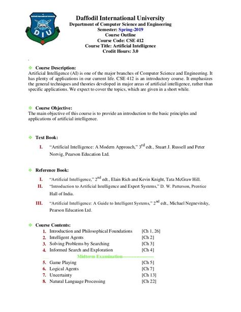 Course outline (cse 412 - artificial intelligence)