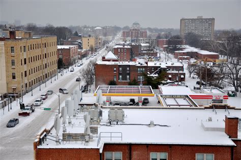 A snowy view of the west end of the Delmar Loop from our rooftop ...