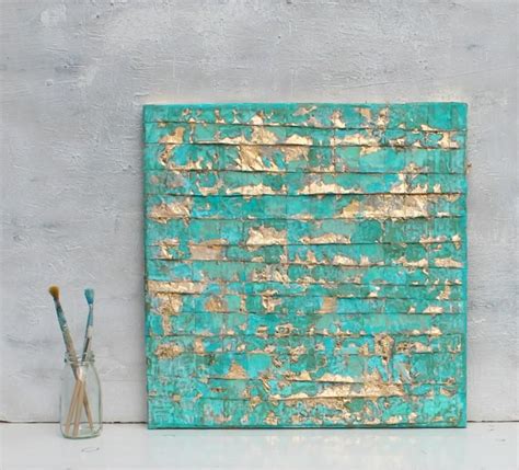 Abstract Painting, Turquoise Gold Art, Gold Leaf, Contemporary Art, Abstract, Wall Decor, Art ...