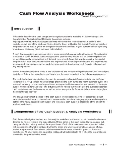 Cash Flow Analysis Worksheet Free Download