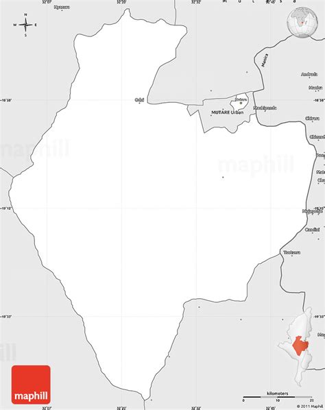 Silver Style Simple Map of Mutare Rural