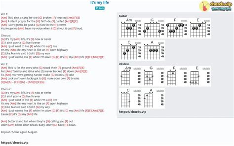 Chord: It's my life - tab, song lyric, sheet, guitar, ukulele | chords.vip