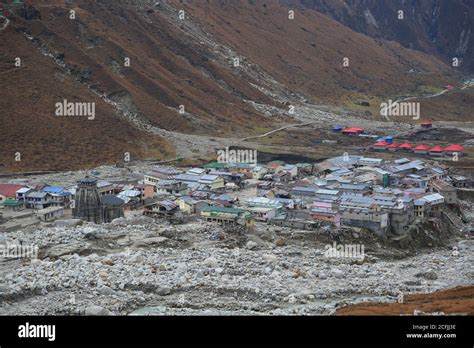 Kedarnath temple aerial view after Kedarnath Disaster 2013. Heavy loss ...