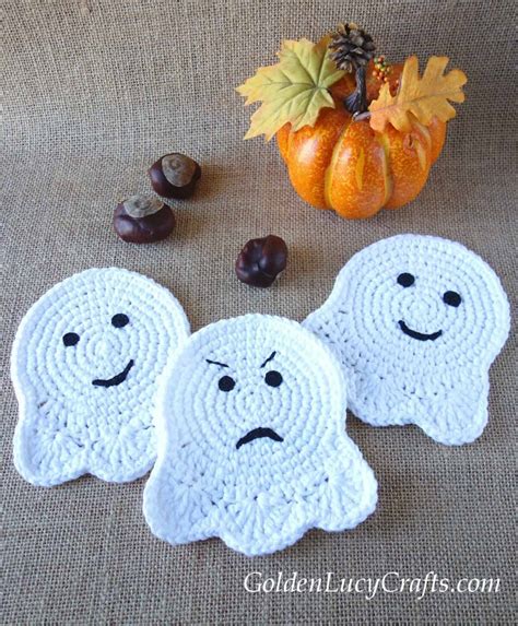 Crochet Ghost Coaster or Applique - Pattern Pack Pro Publication - GoldenLucyCrafts