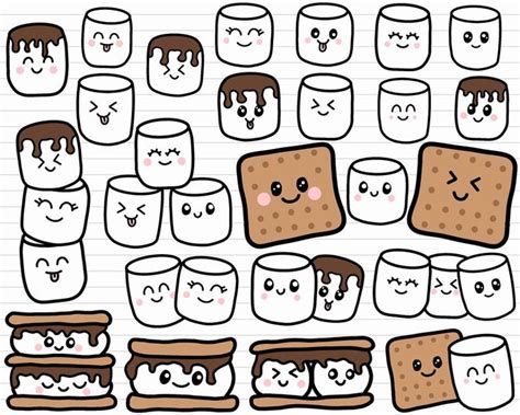 Marshmallow Clipart S'mores Clipart, Smore PNG, Marshmallows, Commercial Use, Kawaii Food ...