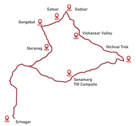 Kashmir Great Lakes Trek Map - Atravellerguy