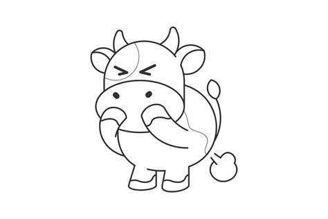 Cute Cow Farting Cartoon Design Line Graphic by wawadzgn · Creative Fabrica