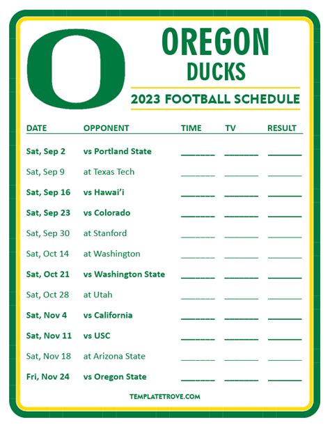 Printable 2023 Oregon Ducks Football Schedule