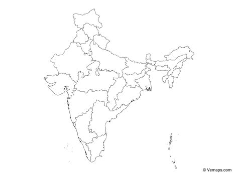 28 States Of India Outline Map