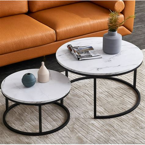 Top-32” Modern Nesting Coffee Table Simple Modern Living Room -2 Round Table Sets(1*Big+1*Small ...