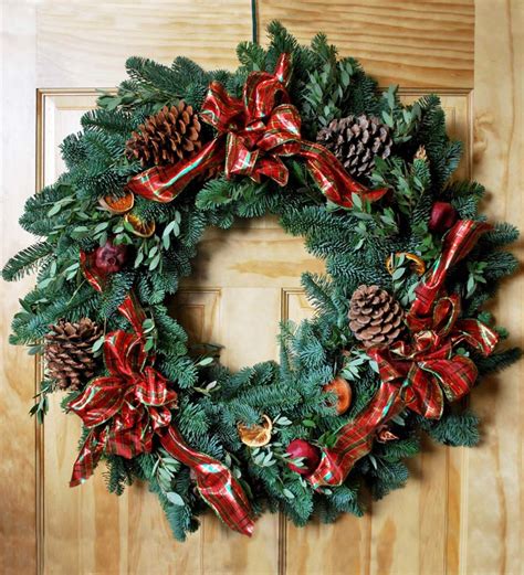 Large Handmade Fresh Noble Fir Christmas Wreath with Dried Fruits | Wind and Weather