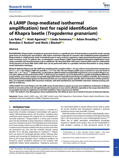 (PDF) A LAMP (Loop‐mediated isothermal amplification) test for rapid identification of Khapra ...