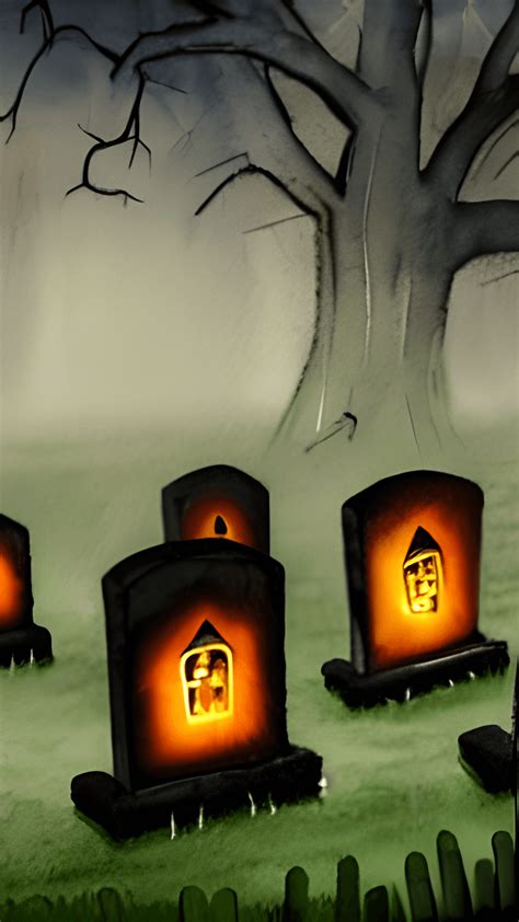 Halloween Graveyard Watercolor Painting · Creative Fabrica