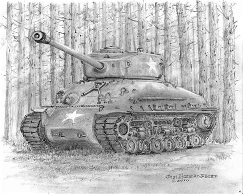 M-4 Sherman Tank Drawing by Jim Hubbard