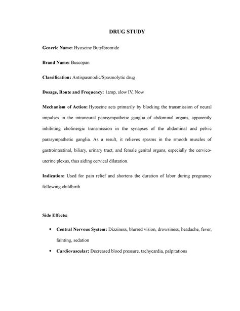 Drug study - buscopan: side and adverse effects of, indication and ...