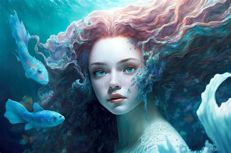 Premium Photo | Beautiful fantasy girl who turned into underwater mermaid