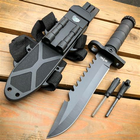 12.5" MILITARY SURVIVAL Hunting FIXED BLADE Tactical Army Knife w Fire ...