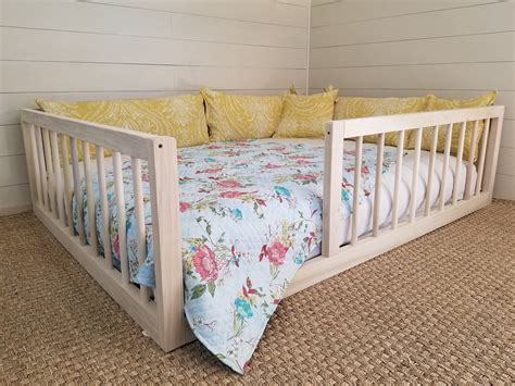 Montessori Floor Bed With Rails Full or Double Size Floor Bed Hardwood made in USA INCLUDES ...