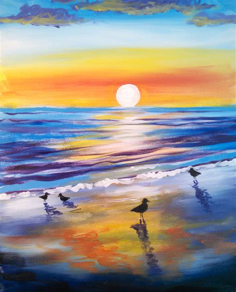 Sunrise Birds by Peter Raymond - Paint Nite Paintings | Sunrise painting, Beach painting ...