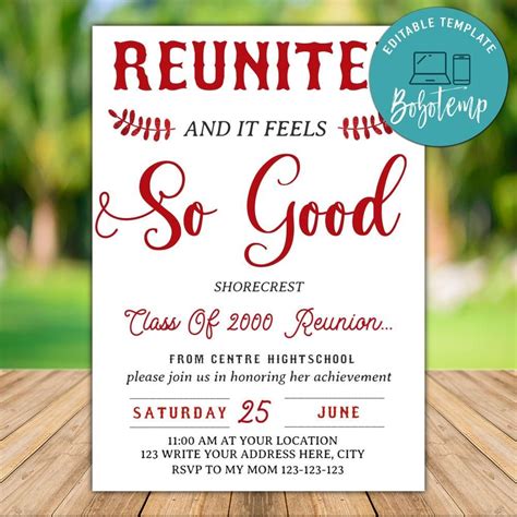 Printable High School Reunion Invitation Instant Download | Bobotemp