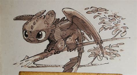 An adorable sketch of Toothless by Dean DeBlois in the Art of HTTYD 2 book. : httyd