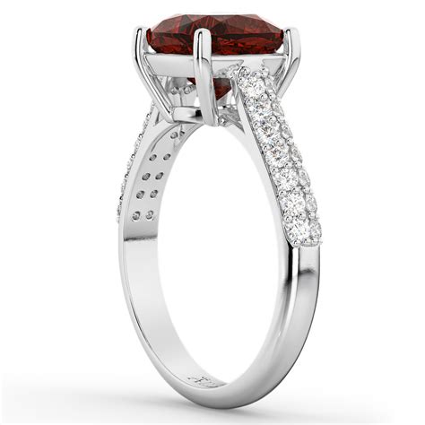 Cushion Cut Garnet & Diamond Ring 14k White Gold (4.42ct) - AD2593